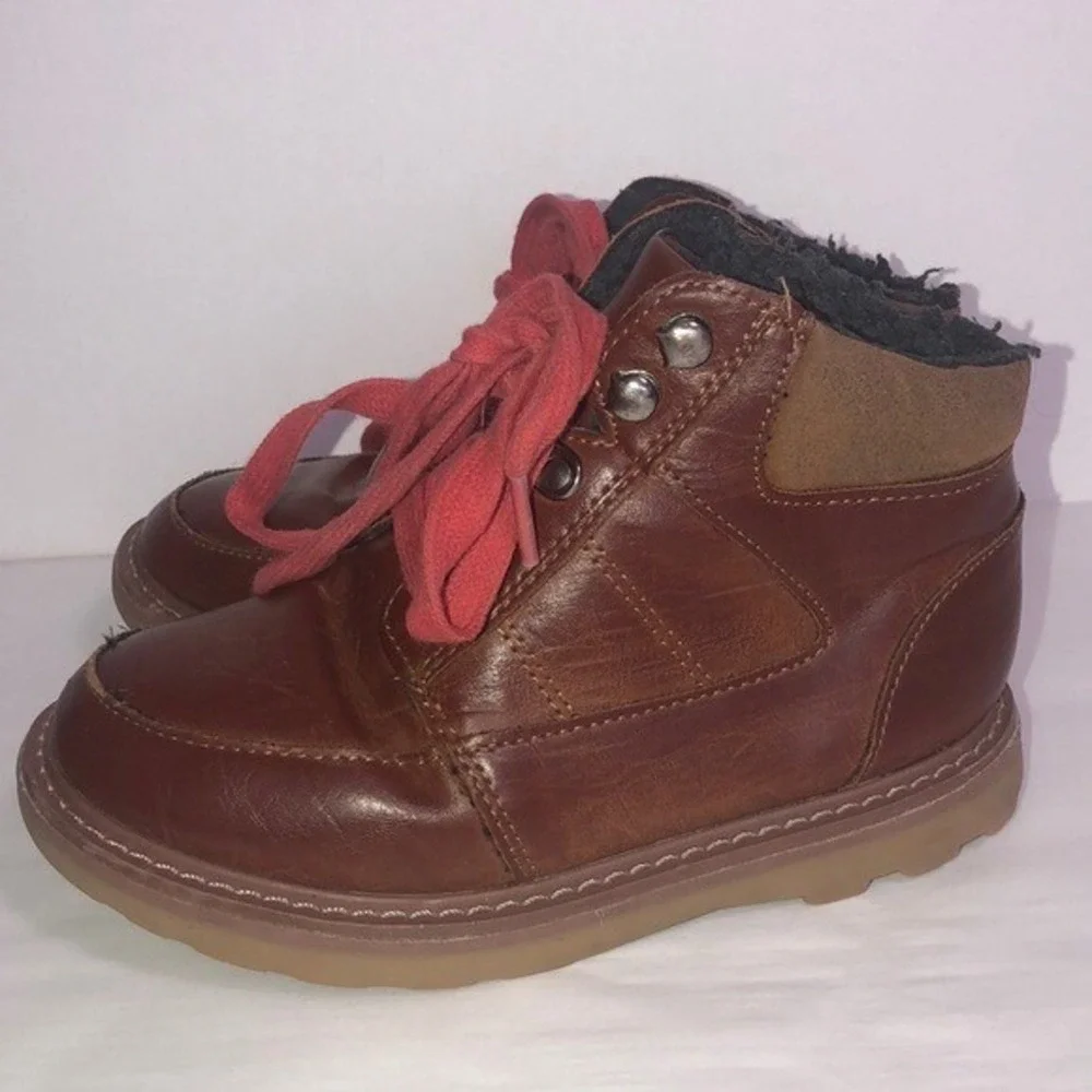 Brown Faux‎ Leather with Red Laces Boots Size 13